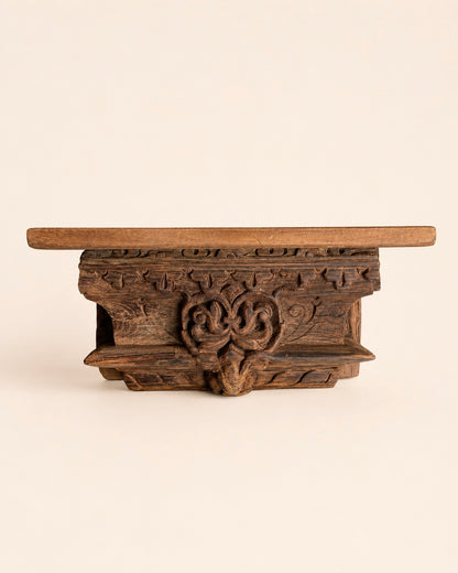Vintage Hand-Carved Teak Wood Wall Shelf