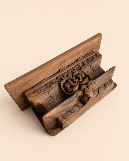 Vintage Hand-Carved Teak Wood Wall Shelf
