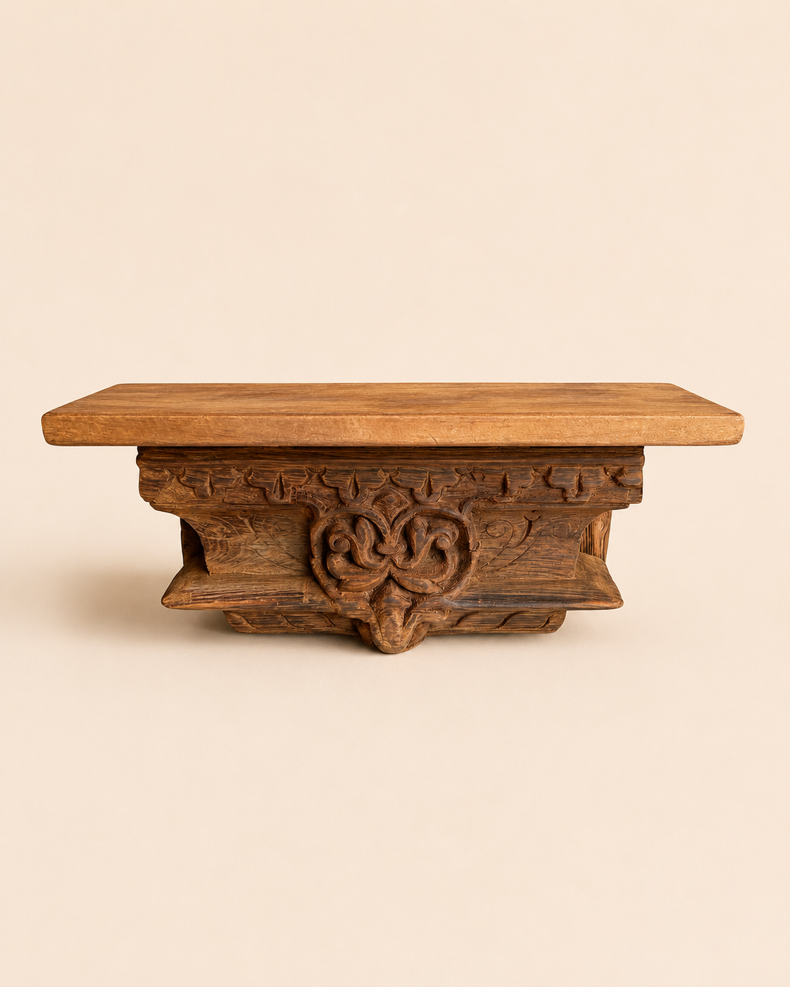 vintage hand-carved teak wood wall shelf