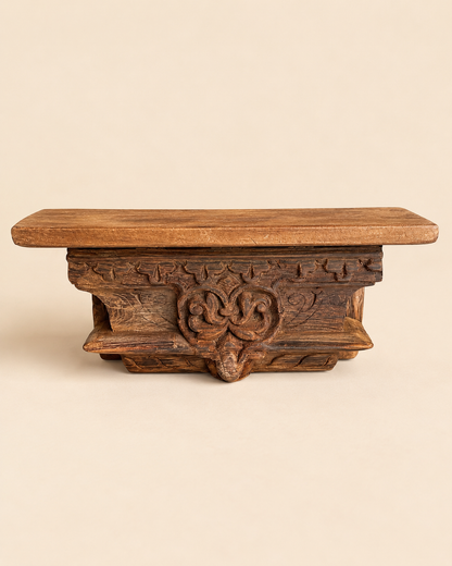 Vintage Hand-Carved Teak Wood Wall Shelf