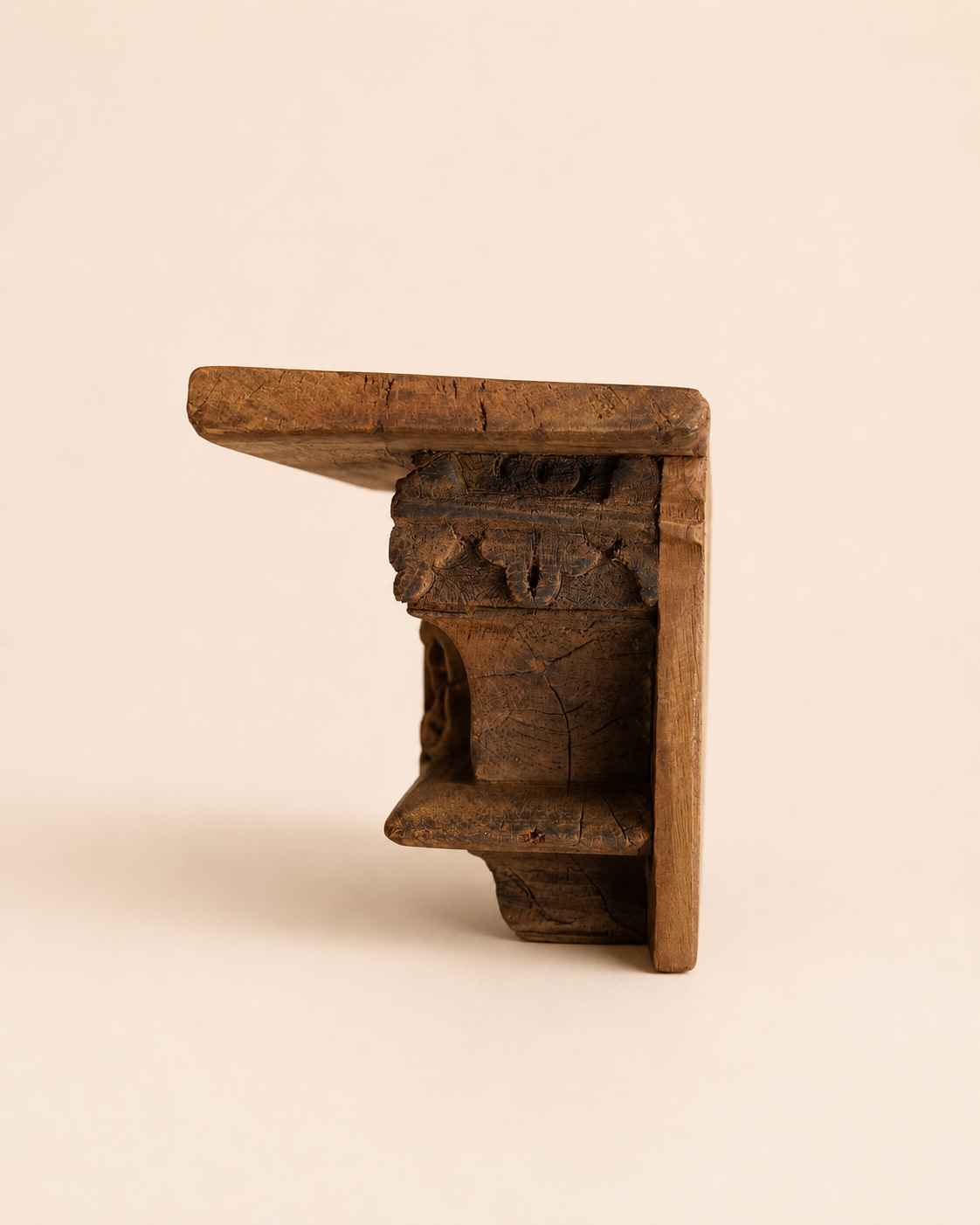vintage hand-carved teak wood wall shelf