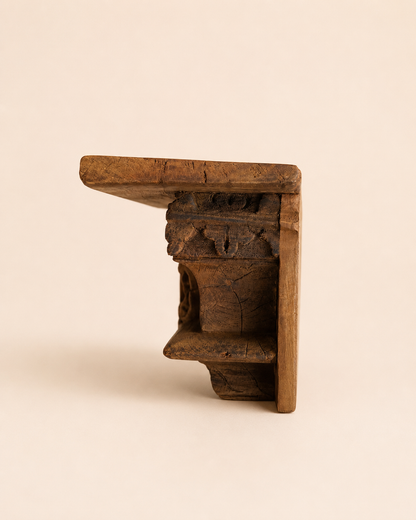 Vintage Hand-Carved Teak Wood Wall Shelf