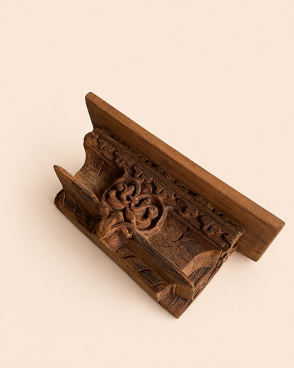 Vintage Hand-Carved Teak Wood Wall Shelf