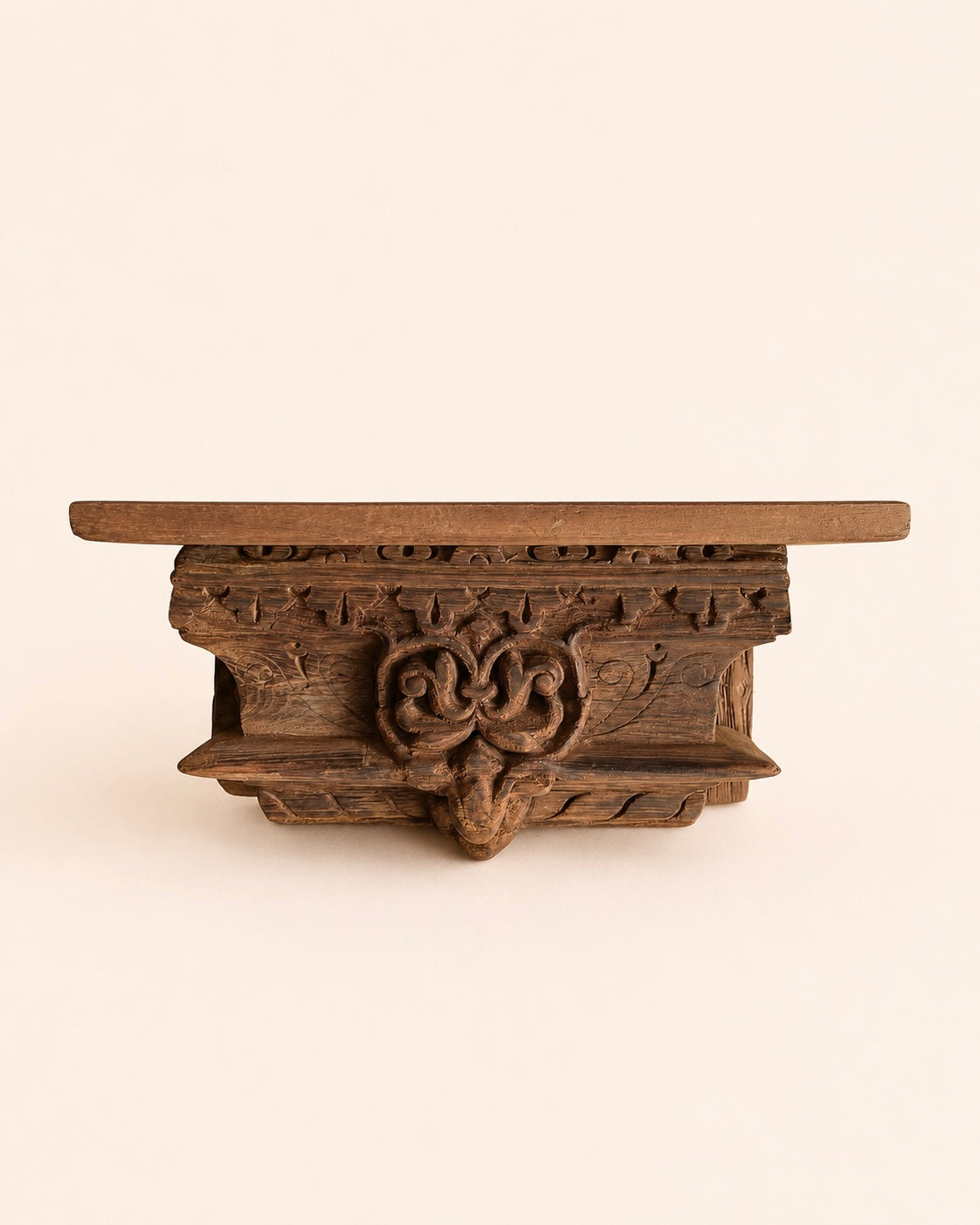 vintage hand-carved teak wood wall shelf