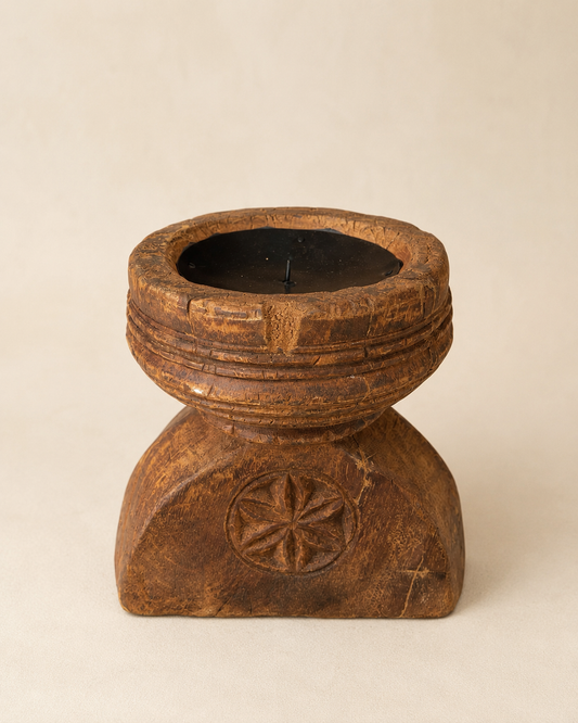 Original Vintage Teak Wood Seeder Candle Holder