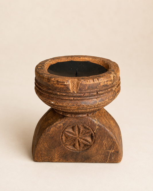 Original Vintage Teak Wood Seeder Candle Holder