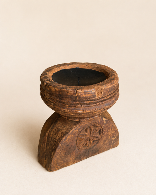 Original Vintage Teak Wood Seeder Candle Holder
