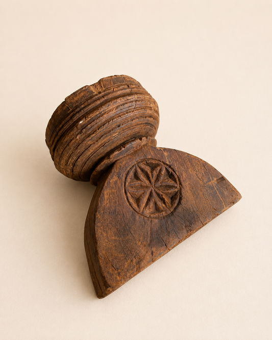 Original Vintage Teak Wood Seeder Candle Holder