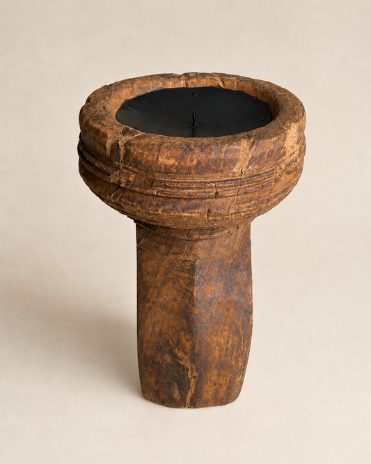 Original Vintage Teak Wood Seeder Candle Holder