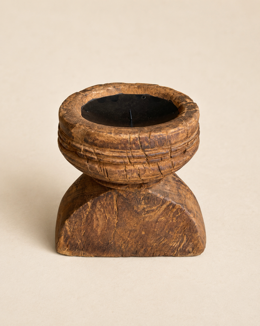 Original Vintage Teak Wood Seeder Candle Holder