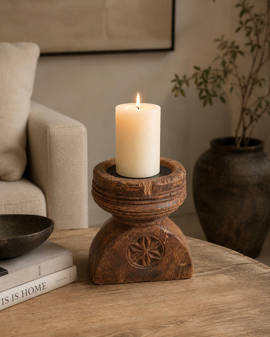 Original Vintage Teak Wood Seeder Candle Holder