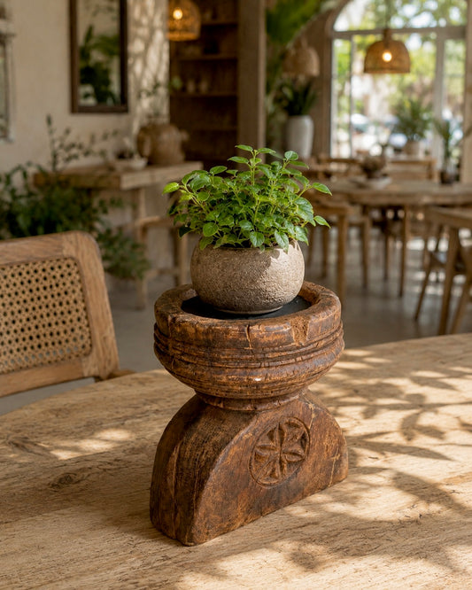 Original Vintage Teak Wood Seeder Candle Holder