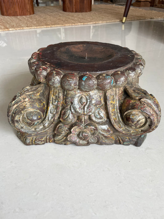 Vintage Distressed Old Gujarat Pillar Base Candle Holder