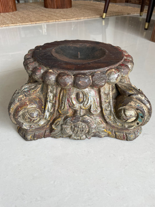 Vintage Distressed Old Gujarat Pillar Base Candle Holder