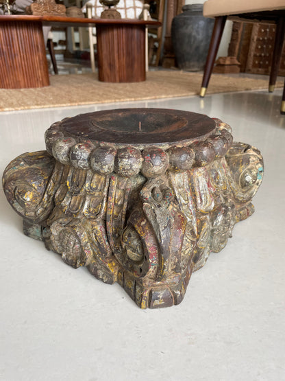 Vintage Distressed Old Gujarat Pillar Base Candle Holder
