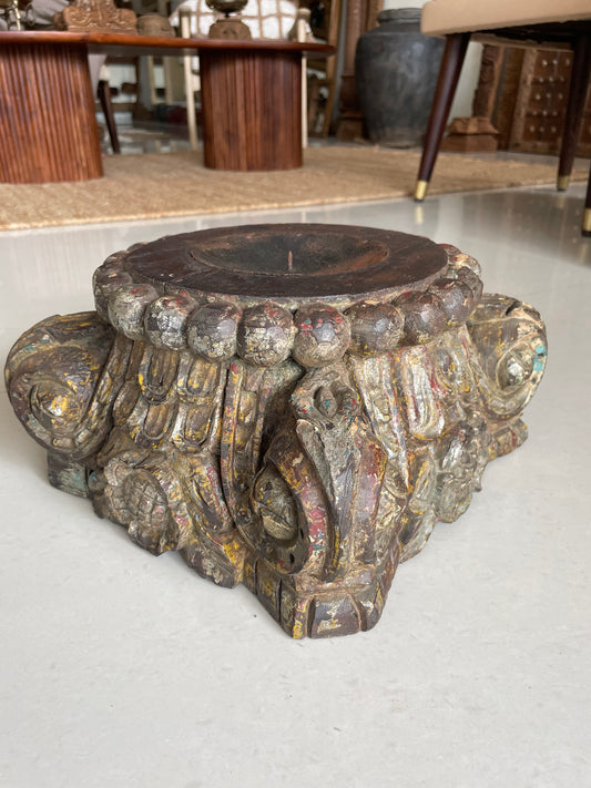 Vintage Distressed Old Gujarat Pillar Base Candle Holder