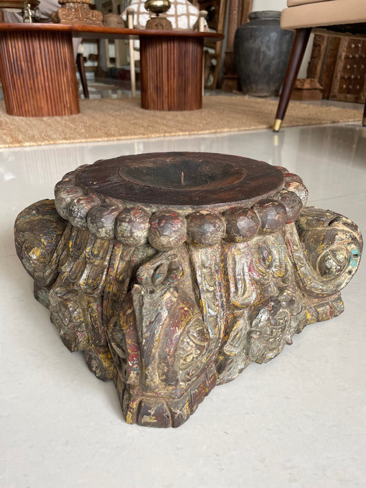 Vintage Distressed Old Gujarat Pillar Base Candle Holder