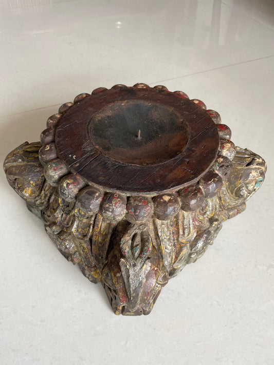 Vintage Distressed Old Gujarat Pillar Base Candle Holder