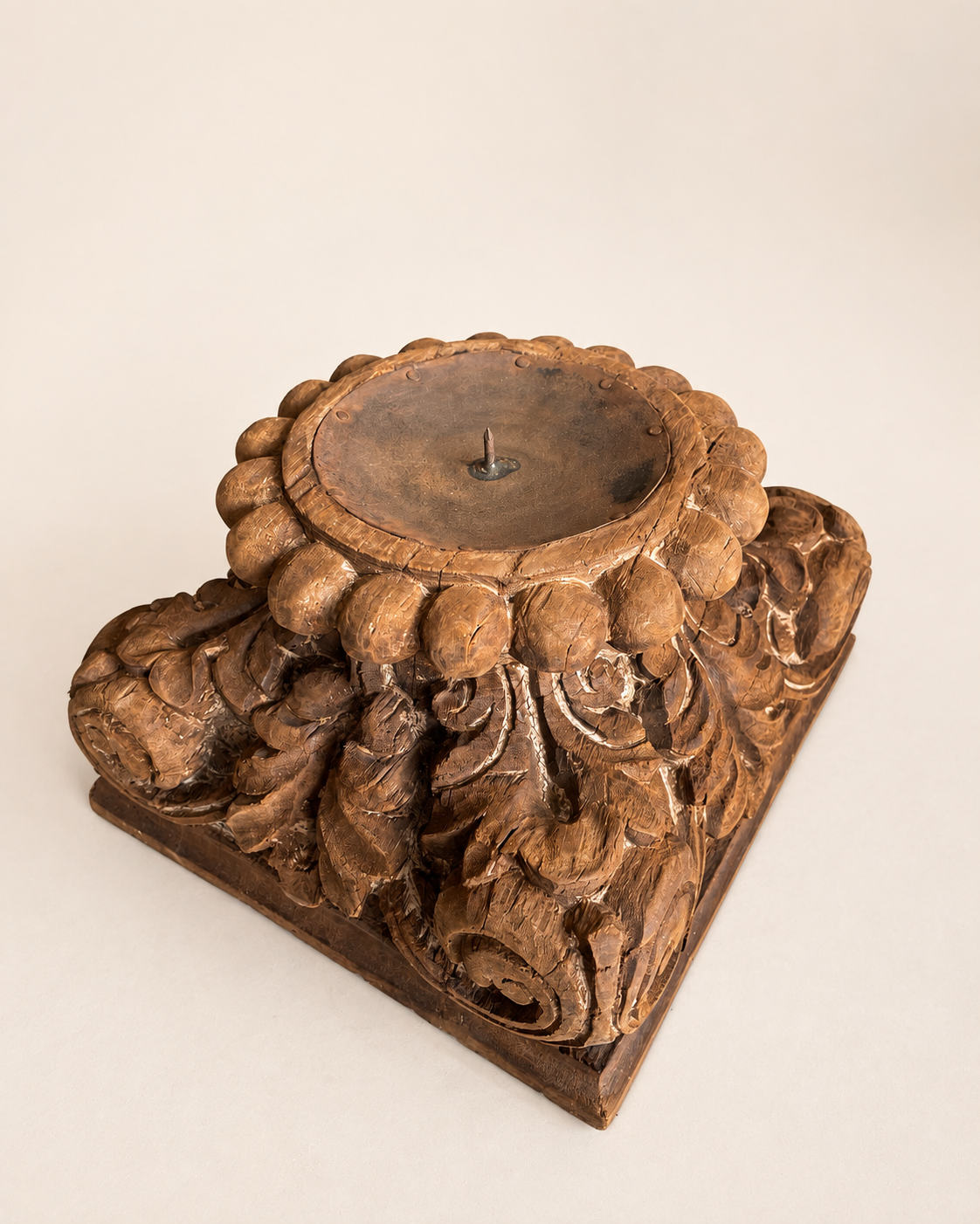 vintage gujarat hand-carved pillar base candle holder