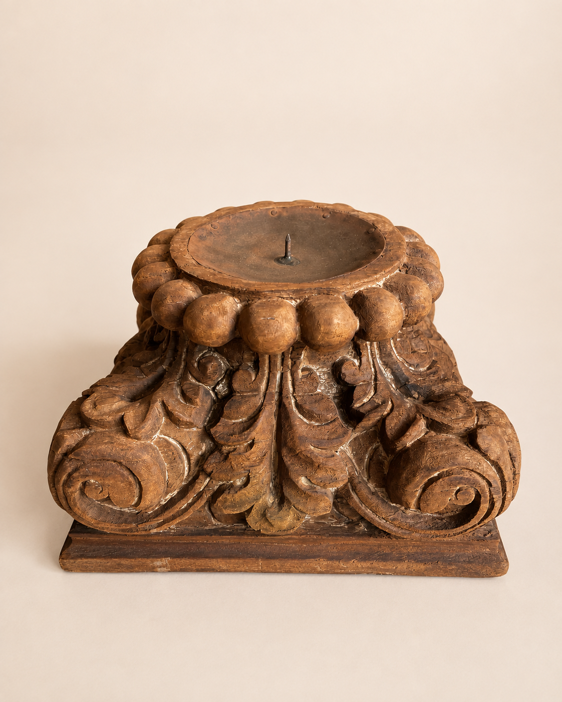 vintage gujarat hand-carved pillar base candle holder