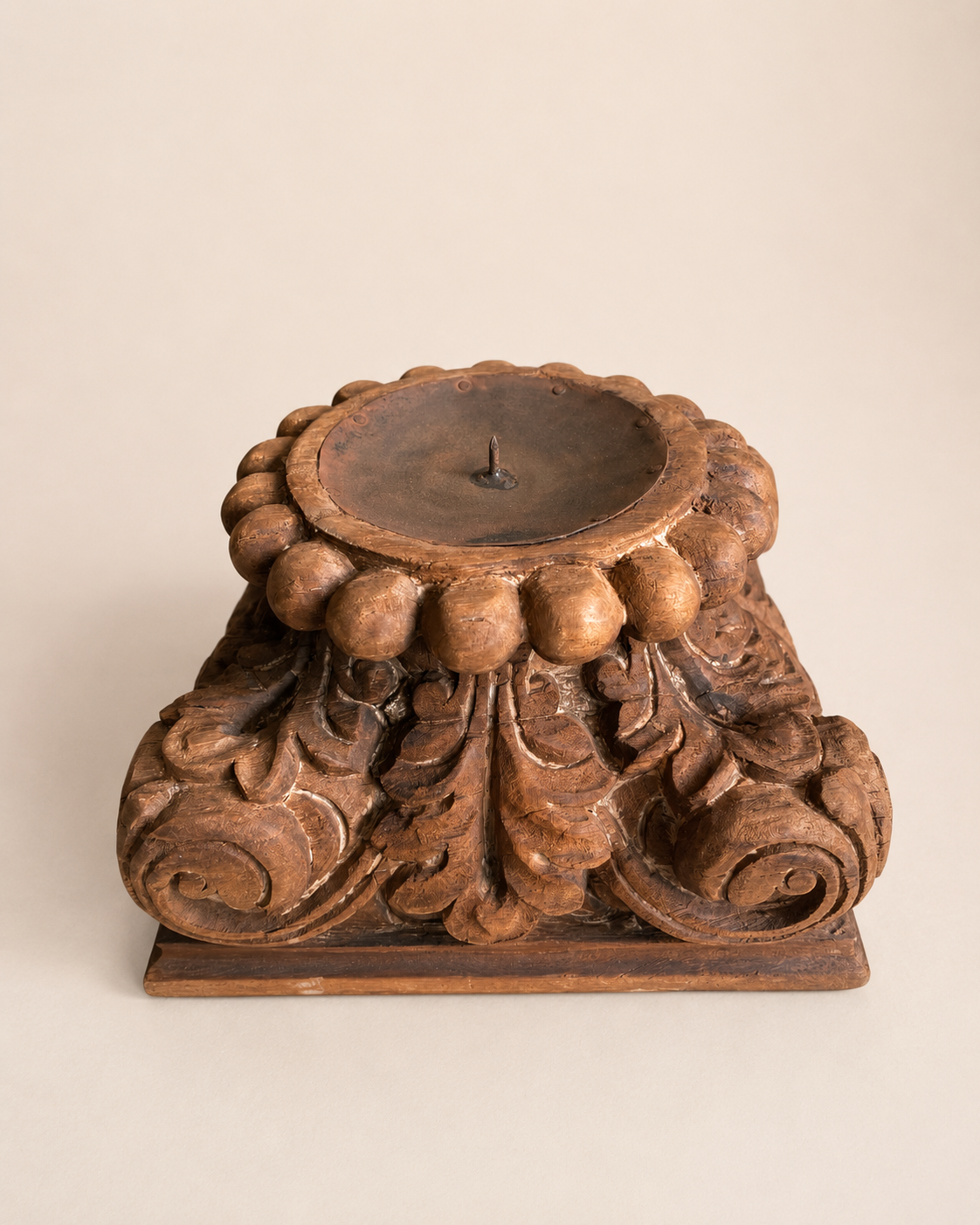 vintage gujarat hand-carved pillar base candle holder