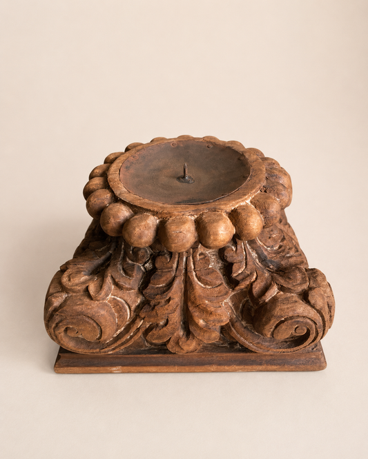 Vintage Gujarat Hand-Carved Pillar Base Candle Holder