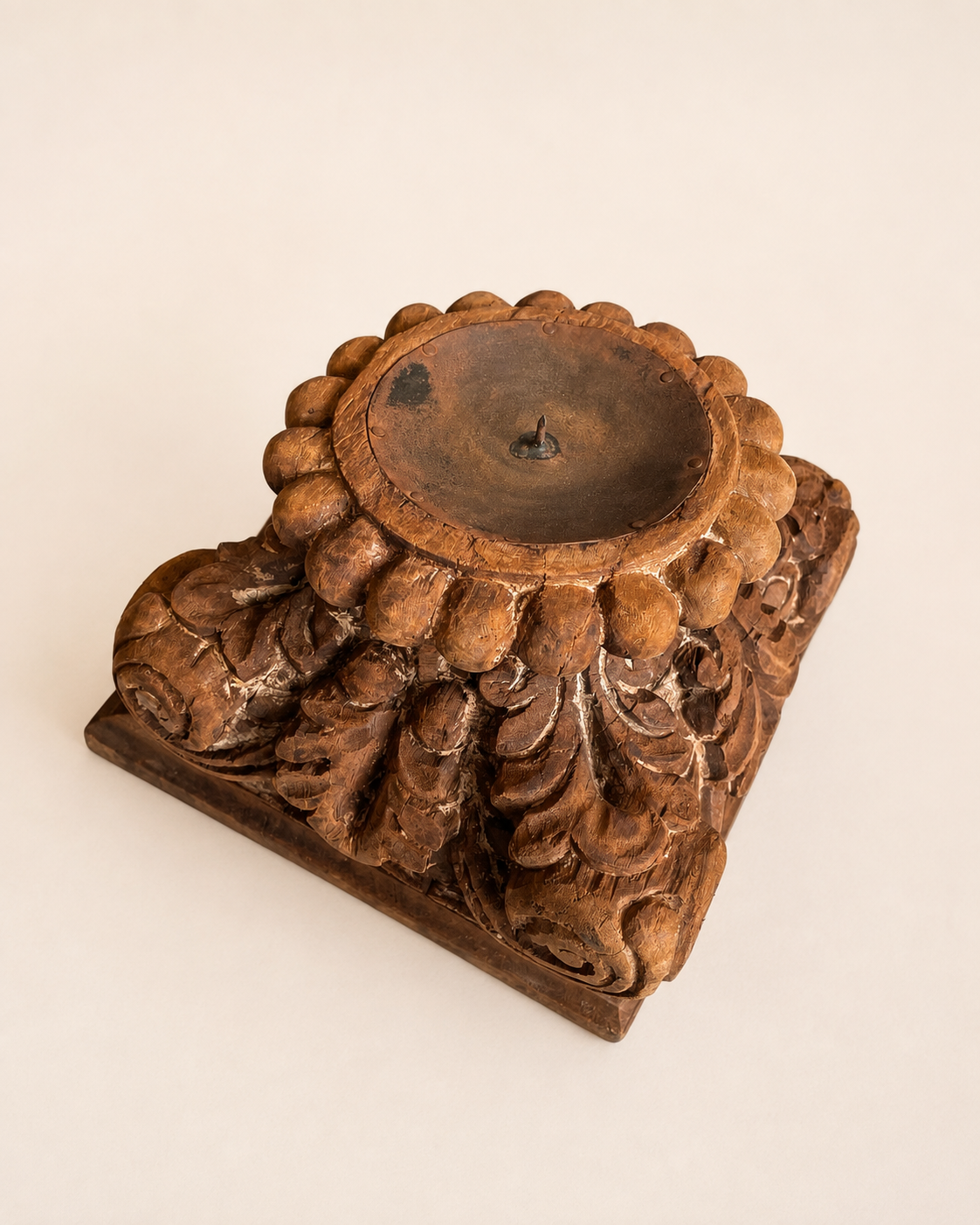 vintage gujarat hand-carved pillar base candle holder