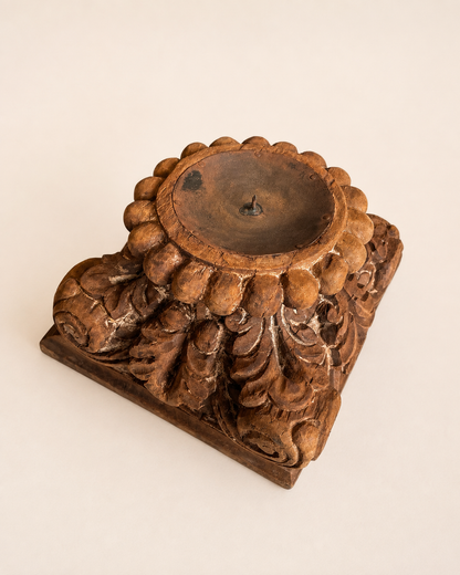 Vintage Gujarat Hand-Carved Pillar Base Candle Holder