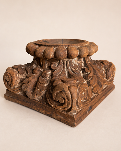 Vintage Gujarat Hand-Carved Pillar Base Candle Holder