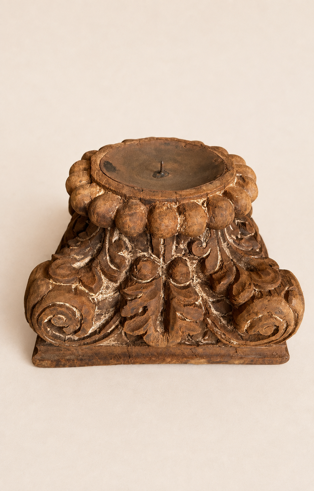 vintage gujarat hand-carved pillar base candle holder