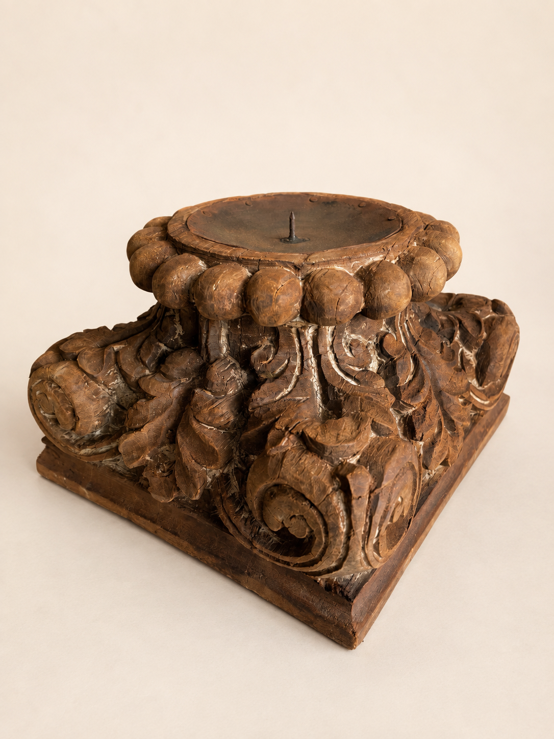 vintage gujarat hand-carved pillar base candle holder