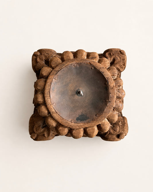 Vintage Gujarat Hand-Carved Pillar Base Candle Holder