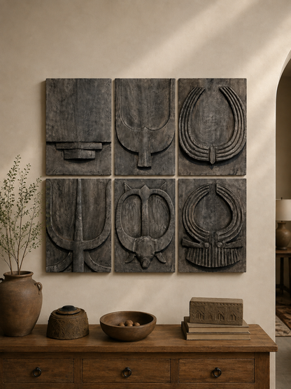 Naga Inspired Carved Wood Wall Panel - Set of 6 / Naga Door Panels