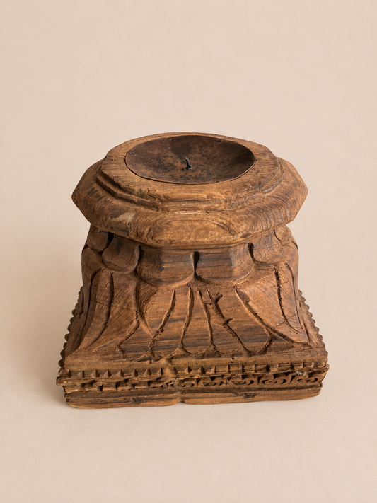 Old Gujarat Pillar Base Candle Holder