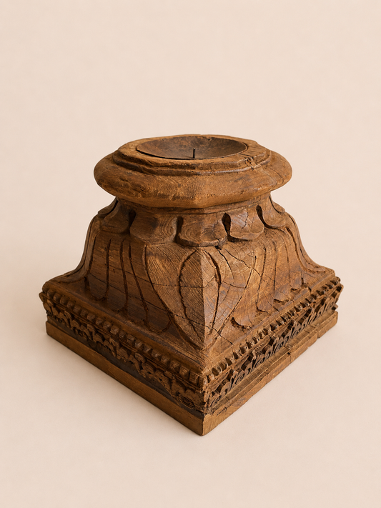 Old Gujarat Pillar Base Candle Holder
