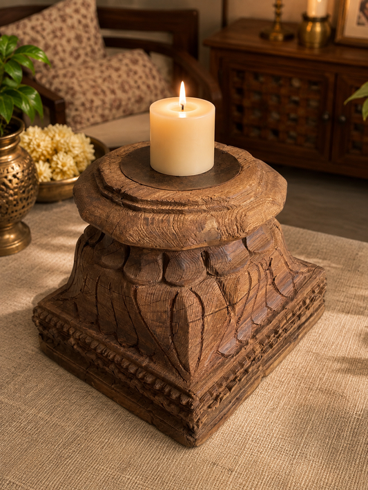 Old Gujarat Pillar Base Candle Holder