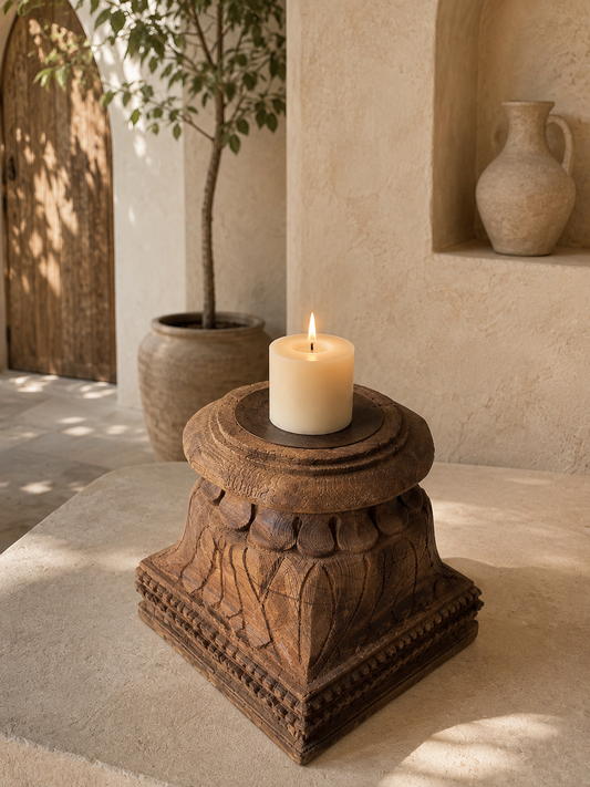 Old Gujarat Pillar Base Candle Holder