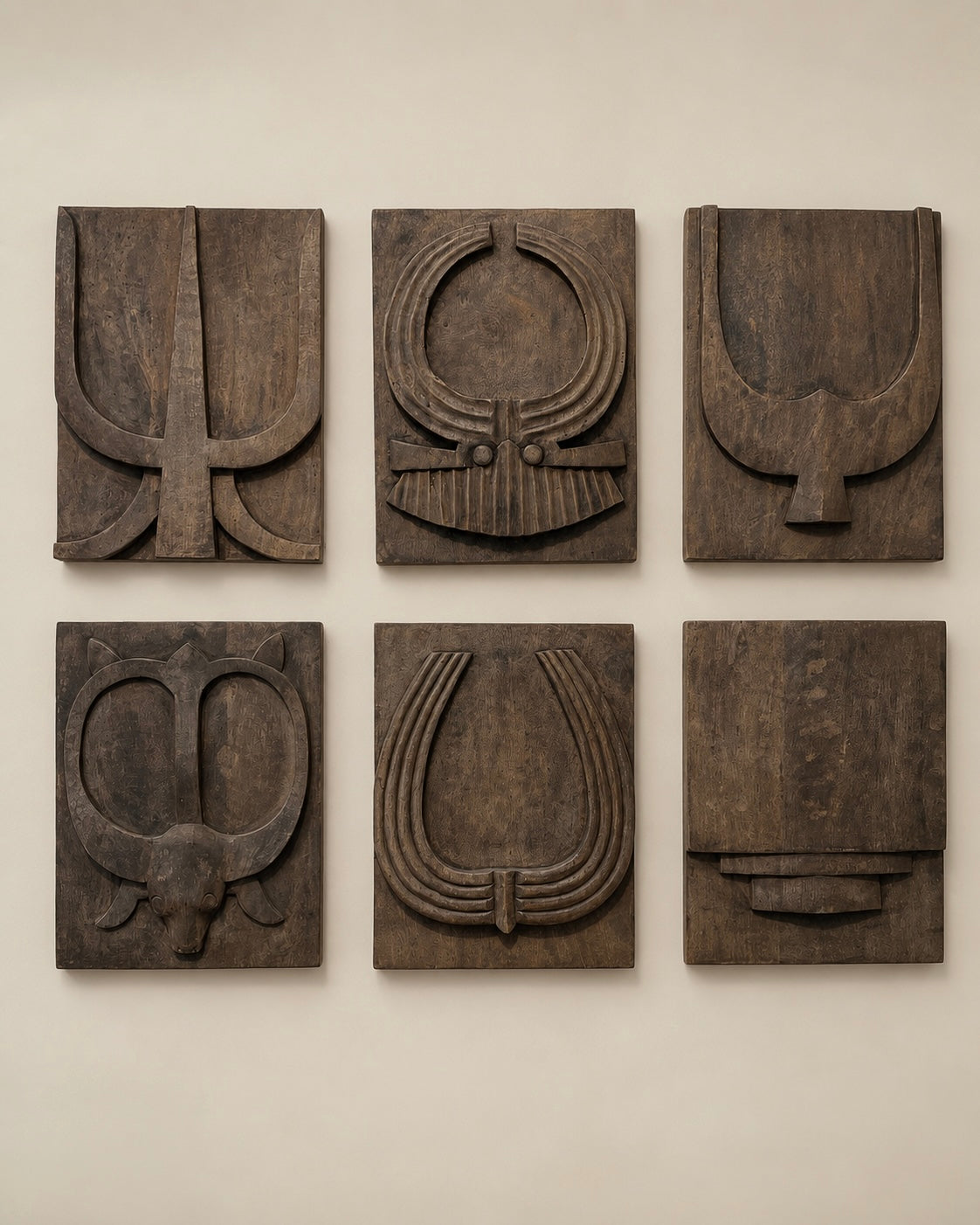 naga inspired hand-carved wood wall panel set (set of 6) / naga door panels