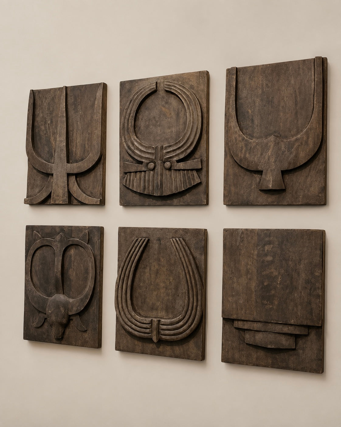 naga inspired hand-carved wood wall panel set (set of 6) / naga door panels