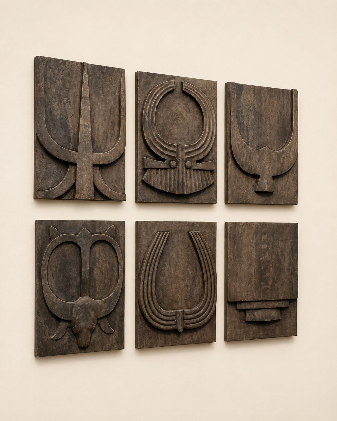 naga inspired hand-carved wood wall panel set (set of 6) / naga door panels