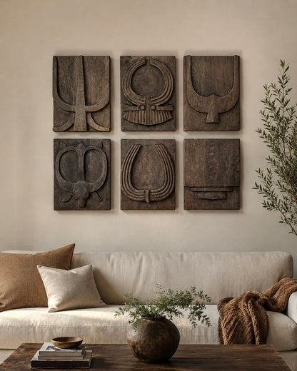 Naga Inspired Hand-Carved Wood Wall Panel Set (Set of 6) / Naga Door Panels