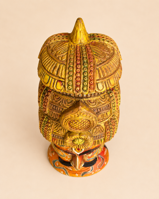 Handcrafted Wooden Maharaja Bust with Radha Krishna Artwork | Indian Royal Sculpture