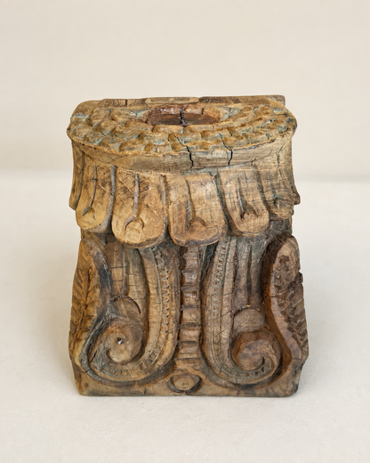 Hand-Carved Teak Wood Architectural Candle Holder