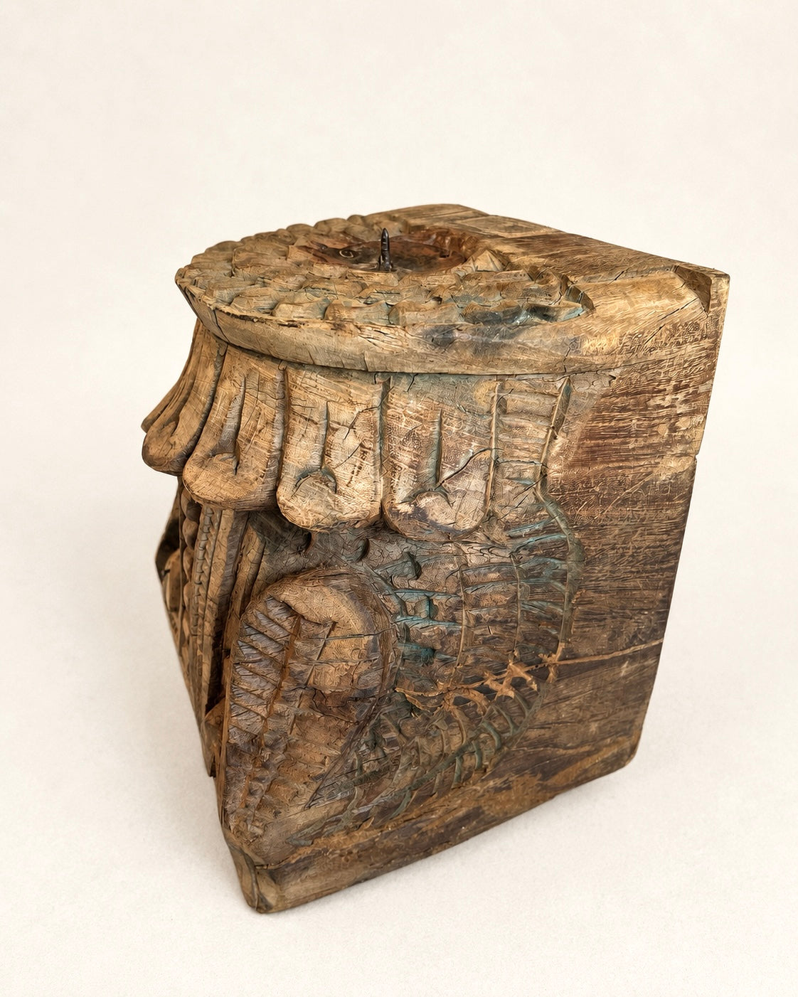 hand-carved teak wood architectural candle holder