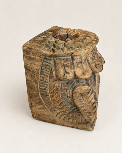 Hand-Carved Teak Wood Architectural Candle Holder