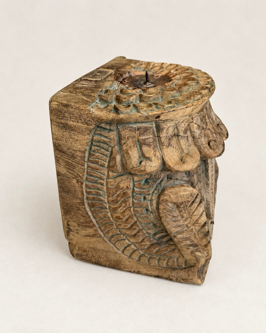Hand-Carved Teak Wood Architectural Candle Holder