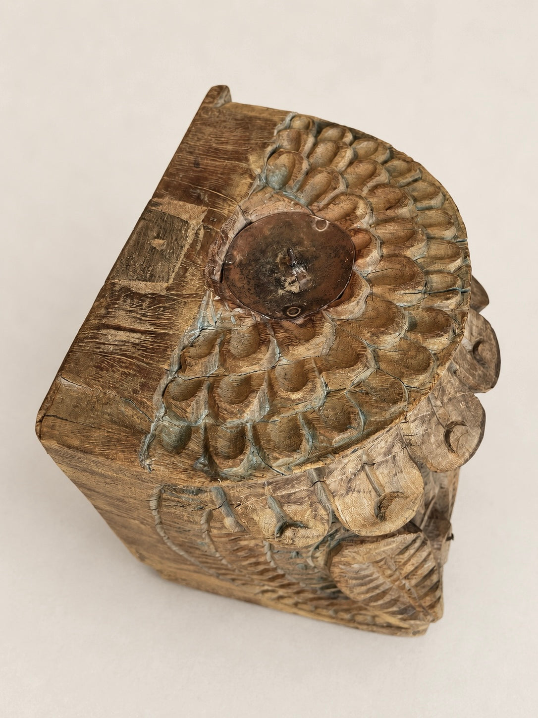 hand-carved teak wood architectural candle holder