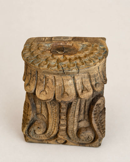 Hand-Carved Teak Wood Architectural Candle Holder