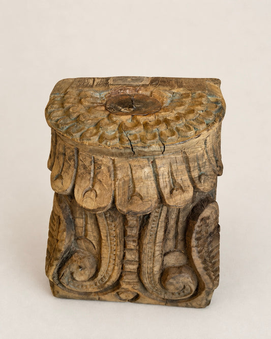 Hand-Carved Teak Wood Architectural Candle Holder