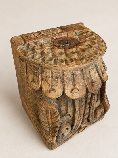 Hand-Carved Teak Wood Architectural Candle Holder